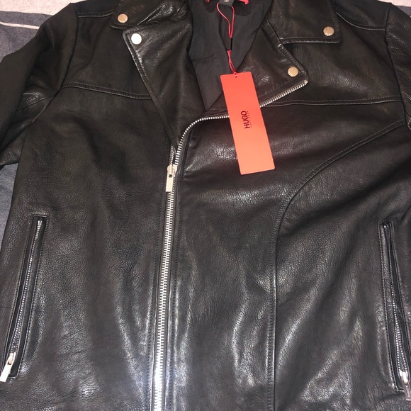 HUGO Black Lovell Biker Jacket Size L - Picture 4 of 8